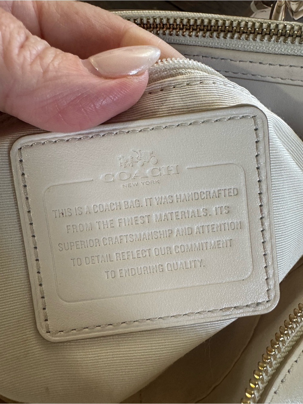 Coach Leather Satchel Bag in Light Cream and Gold Accents - Picture 7 of 16